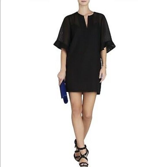 BCBGMaxAzria Short Sleeve Ruffle Sleeve Mini Dress Black XS - Picture 9 of 9